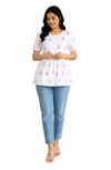 Vastraanii Women's White Floral Printed Peplum Top with Lace Detail