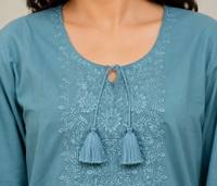 Vastraanii Women’s Teal Blue Embroidered Co-ord Set