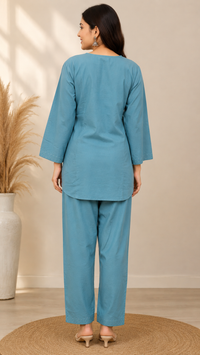 Vastraanii Women’s Teal Blue Embroidered Co-ord Set