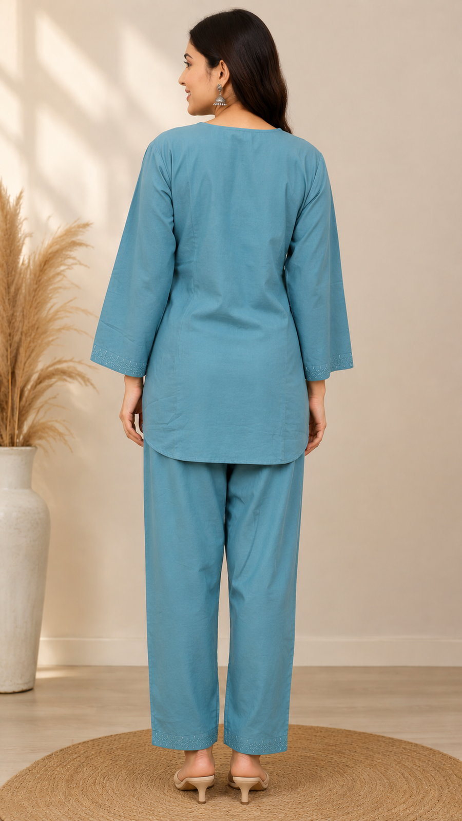 Vastraanii Women’s Teal Blue Embroidered Co-ord Set