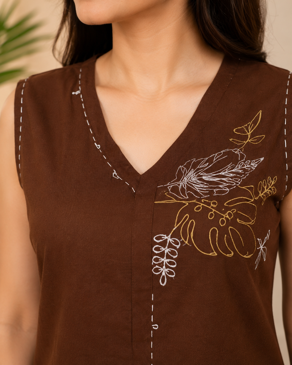 Vastraanii Women’s Brown Embroidered Kurta with Printed Palazzo Set