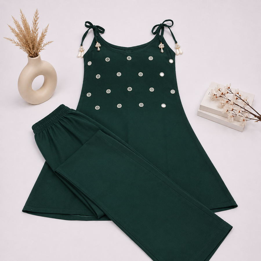 Vastraanii Women’s Green Embellished Tie-Strap Co-ord Set