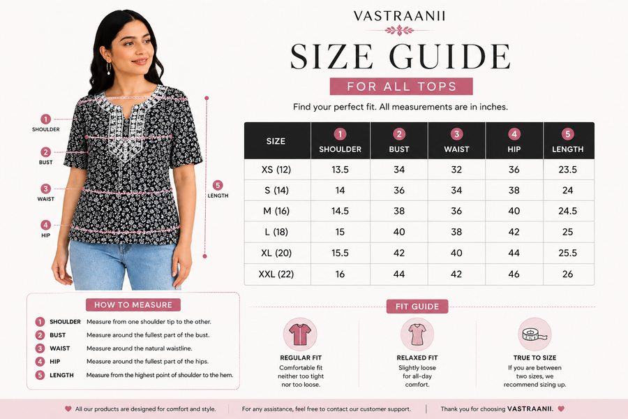 Vastraanii Women's Black Floral Printed Cotton Top with Embroidered Neck