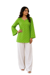 Vastraanii Women's Lime Green Leheriya Stripe Cotton Top with Keyhole Neck