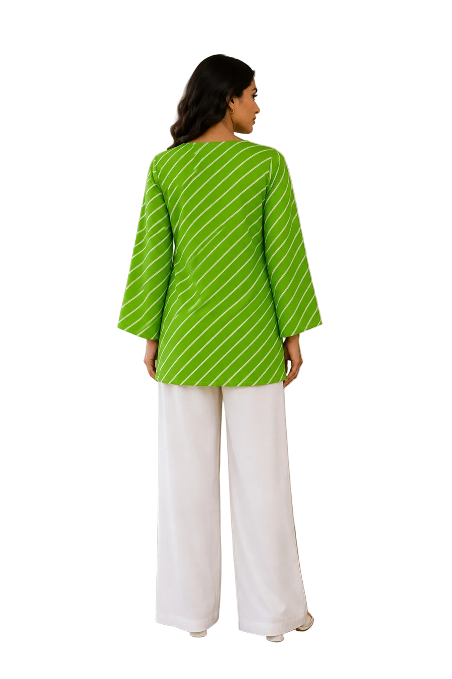 Vastraanii Women's Lime Green Leheriya Stripe Cotton Top with Keyhole Neck