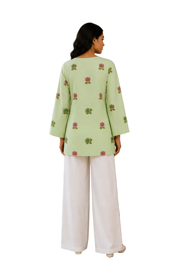 Vastraanii Women's Light Green Floral Printed Cotton Top