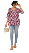 Vastraanii Women's Purple Floral Printed V-Neck Cotton Top