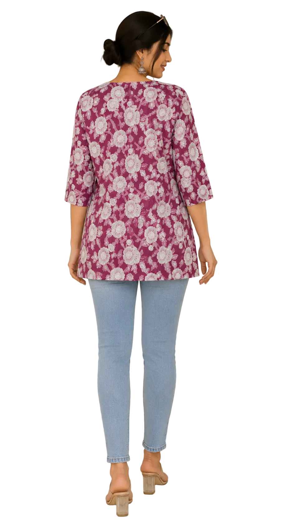 Vastraanii Women's Purple Floral Printed V-Neck Cotton Top
