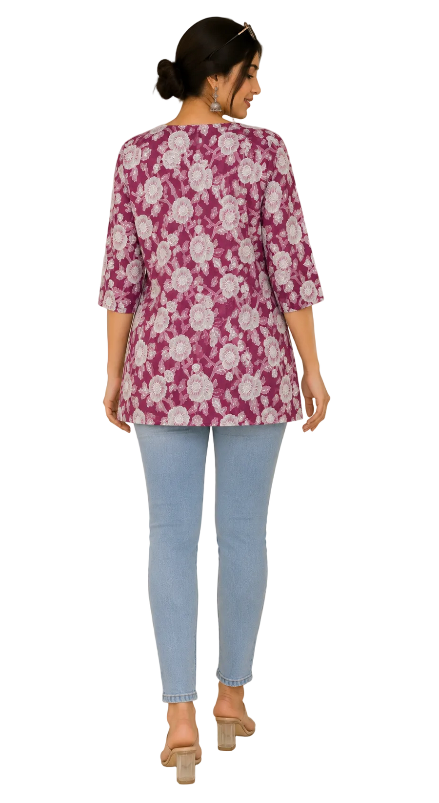 Vastraanii Women's Purple Floral Printed V-Neck Cotton Top