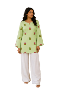 Vastraanii Women's Light Green Floral Printed Cotton Top