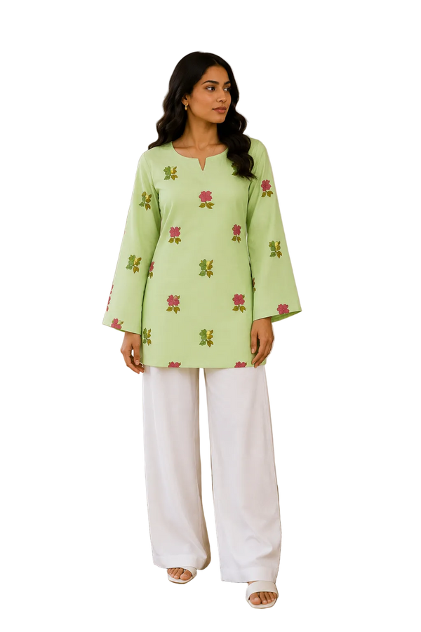 Vastraanii Women's Light Green Floral Printed Cotton Top