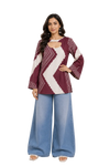 Vastraanii Maroon Abstract Printed Keyhole Neck Short Kurti for Women | Bell Sleeves Designer Ethnic Top