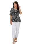 Vastraanii Women's Black Floral Printed Cotton Top with Lace V-Neck