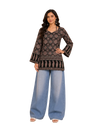 Vastraanii Black Ethnic Paisley Printed Keyhole Neck Short Kurti for Women | Bell Sleeve Indo-Western Top