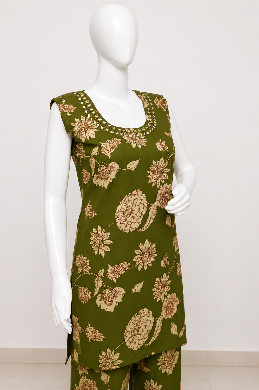 Olive Green Floral Printed Palazzo Pants for Women