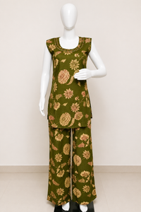Olive Green Floral Printed Palazzo Pants for Women