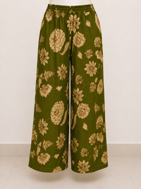 Olive Green Floral Printed Palazzo Pants for Women