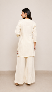 Women’s Ivory Floral Embroidered Kurta with Palazzo Set
