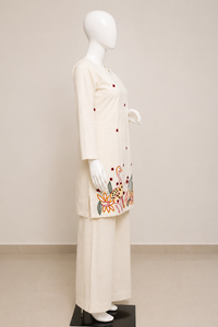 Women’s Ivory Floral Embroidered Kurta with Palazzo Set