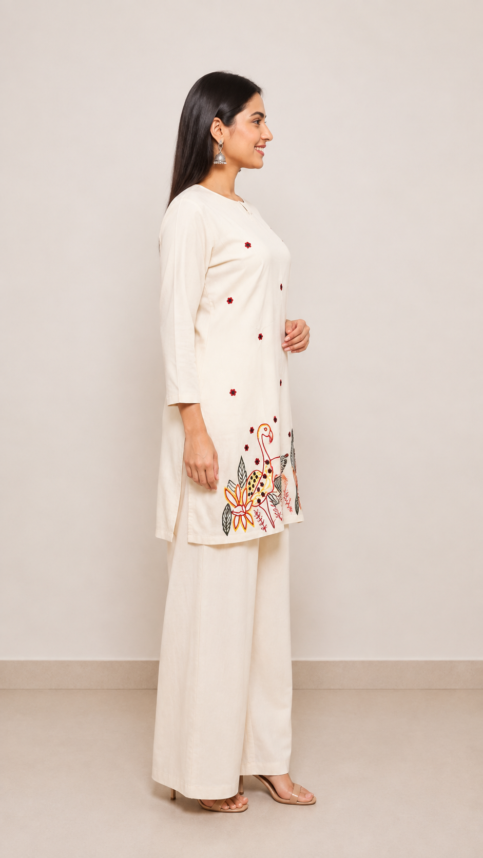 Women’s Ivory Floral Embroidered Kurta with Palazzo Set