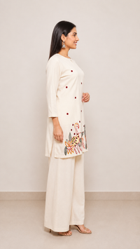 Women’s Ivory Floral Embroidered Kurta with Palazzo Set