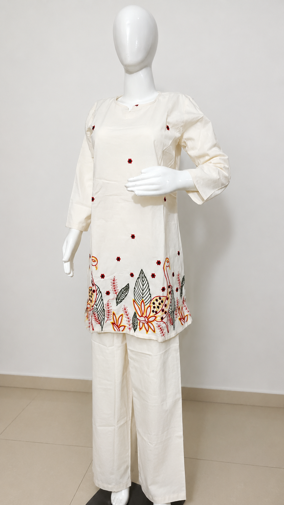 Women’s Ivory Floral Embroidered Kurta with Palazzo Set