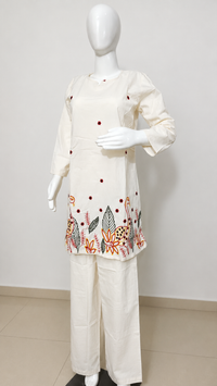 Women’s Ivory Floral Embroidered Kurta with Palazzo Set