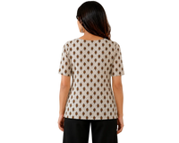 Vastraanii Women's Beige Ethnic Printed Cotton Top with Embroidered Yoke