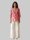Vastraanii Pink Floral Printed Women’s Cotton Blend Short Kurti 3/4 Sleeves Casual Ethnic Top
