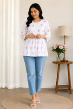 Vastraanii Women's White Floral Printed Peplum Top with Lace Detail