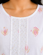 Vastraanii Women's White Floral Printed Peplum Top with Lace Detail