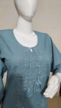 Vastraanii Women’s Teal Blue Embroidered Co-ord Set