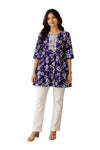 Vastraanii Women's Purple Floral Printed Cotton Peplum Top with Tie-Up Back