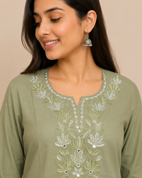 Vastraanii Women’s Olive Green Embroidered Co-Ord Set