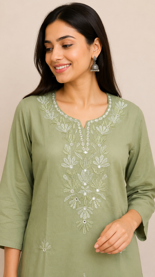 Vastraanii Women’s Olive Green Embroidered Co-Ord Set
