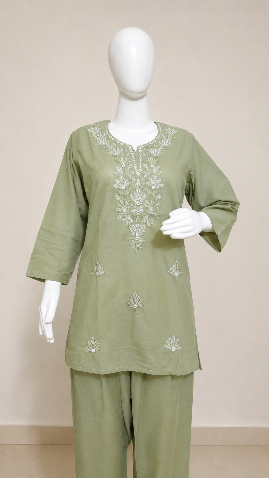Vastraanii Women’s Olive Green Embroidered Co-Ord Set