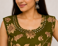 Olive Green Floral Printed Palazzo Pants for Women