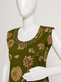 Olive Green Floral Printed Palazzo Pants for Women