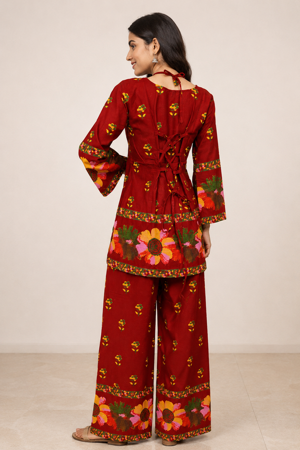 Vastraanii Floral Printed Women’s Co-Ord Set – Red