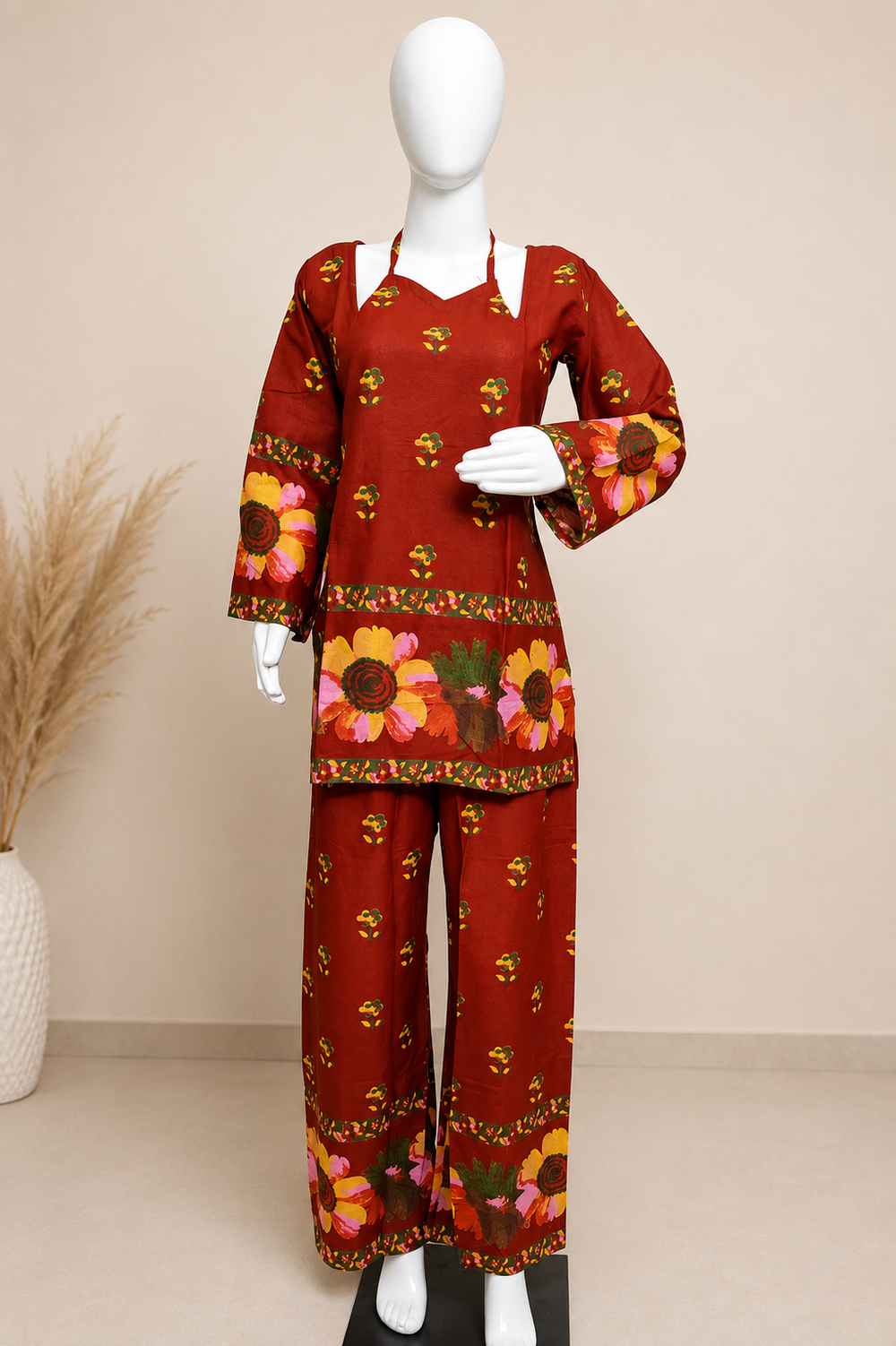 Vastraanii Floral Printed Women’s Co-Ord Set – Red