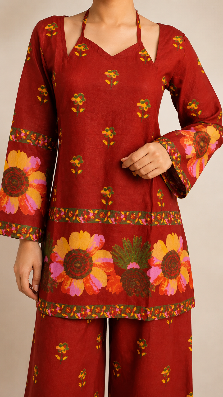 Vastraanii Floral Printed Women’s Co-Ord Set – Red