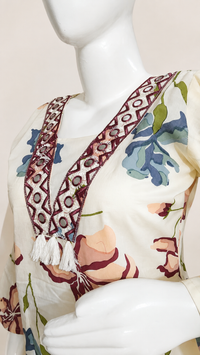 Vastraanii Floral Printed Co-Ord Set for Women Cream