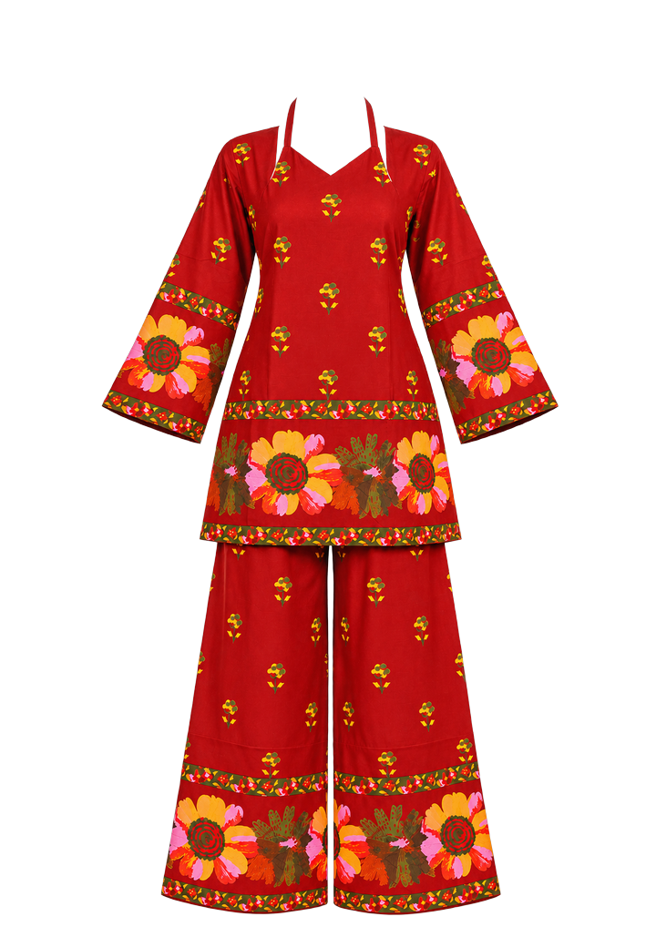 Red Floral Bohemian Palazzo Set