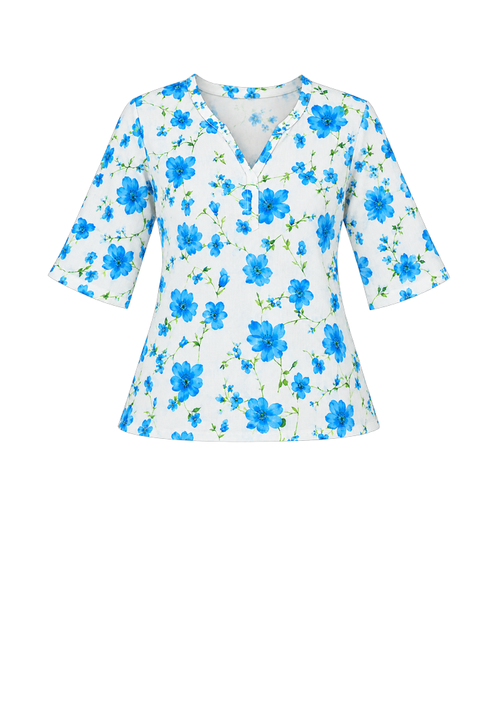 White & Blue Floral Printed Tunic Top